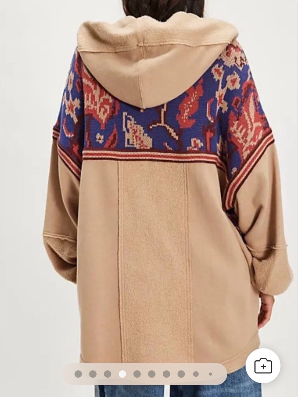 Free People Sherpa Hooded Patchwork Jacket in Beige, Blue & Rust - Picture 4 of 7